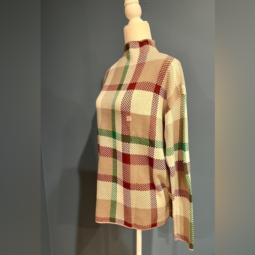 Ann Taylor Factory Holiday Christmas Plaid Mock Neck Tunic Sweater - Picture 5 of 5